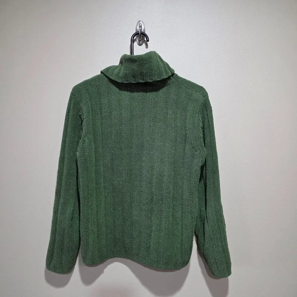 SML Sport Green Cable Knit Cowl Neck Chunky Sweater Women's M Cottagecore Cozy